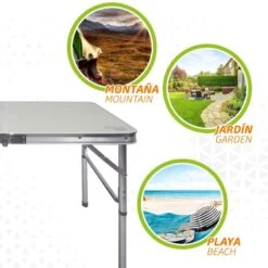 AKTIVE - Table Pliante Avec 2 Tabourets Et Poignée De Transpor, Gris -Aktive Magasin aktive table pliante avec 2 tabourets et poignee de transpor gris 3