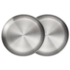 Assiette Plate De Camping | Diamètre Env. 23 Cm | Acier Inox | 2 Assiettes