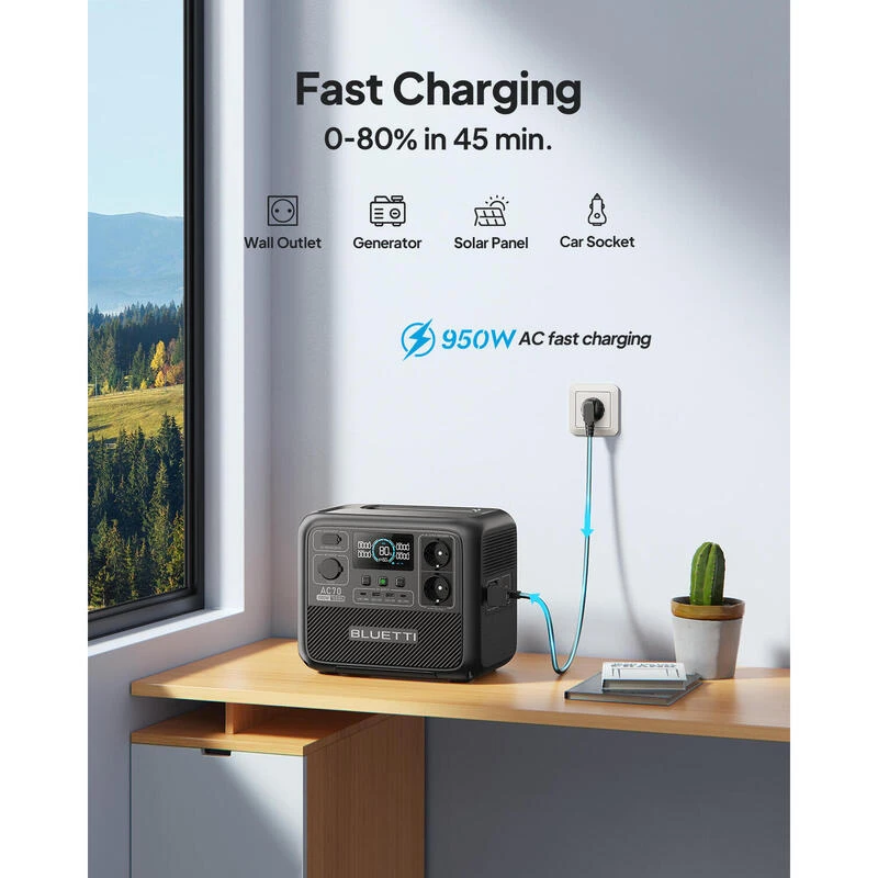 Kit Générateur Solaire BLUETTI AC70+PV120, 768Wh/1000W LiFePO4 Pour Le Camping 6 Kit Générateur Solaire BLUETTI AC70+PV120, 768Wh/1000W LiFePO4 Pour Le Camping – Image 4